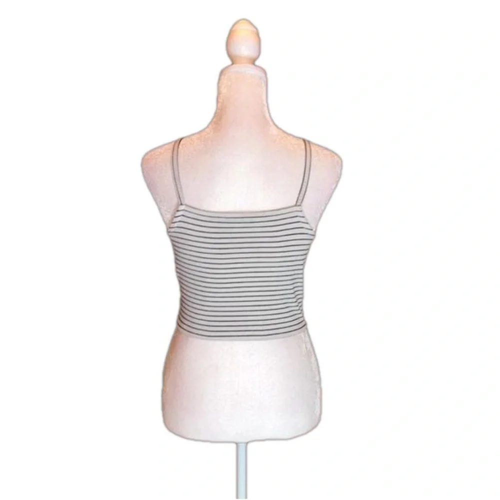 TOPSHOP PETITE Gray with Black Stripes Crop Tank Top Size 0 - Picture 1 of 7
